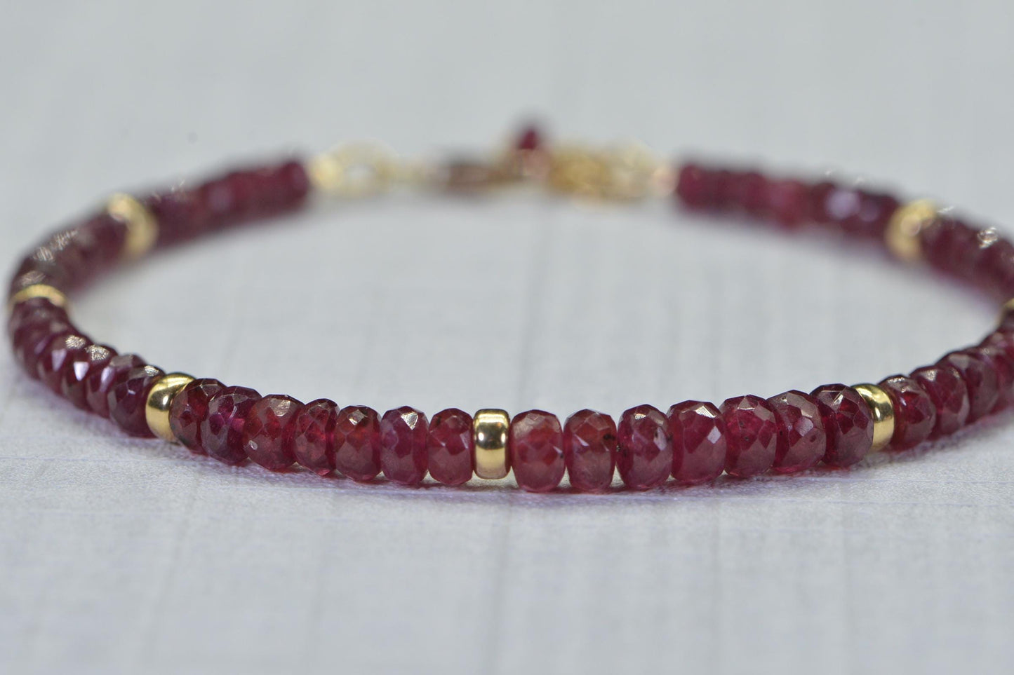 Ruby Beaded Bracelet: 14K Gold Filled, Handmade Gemstone Jewelry