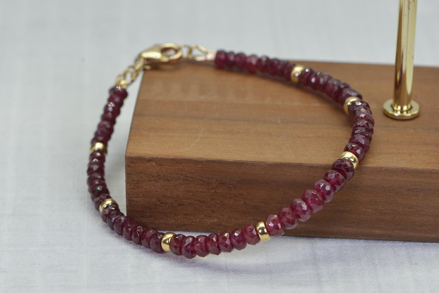 Ruby Beaded Bracelet: 14K Gold Filled, Handmade Gemstone Jewelry