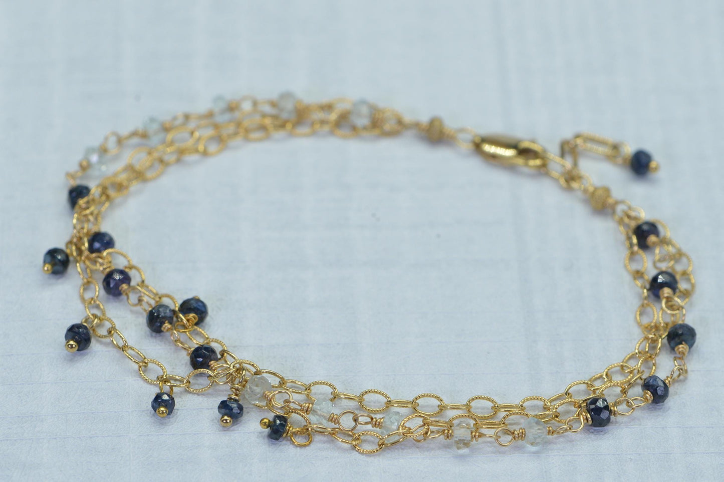 Aquamarine Sapphire Bracelet: 14K Gold Filled Gemstone Charm Bracelet