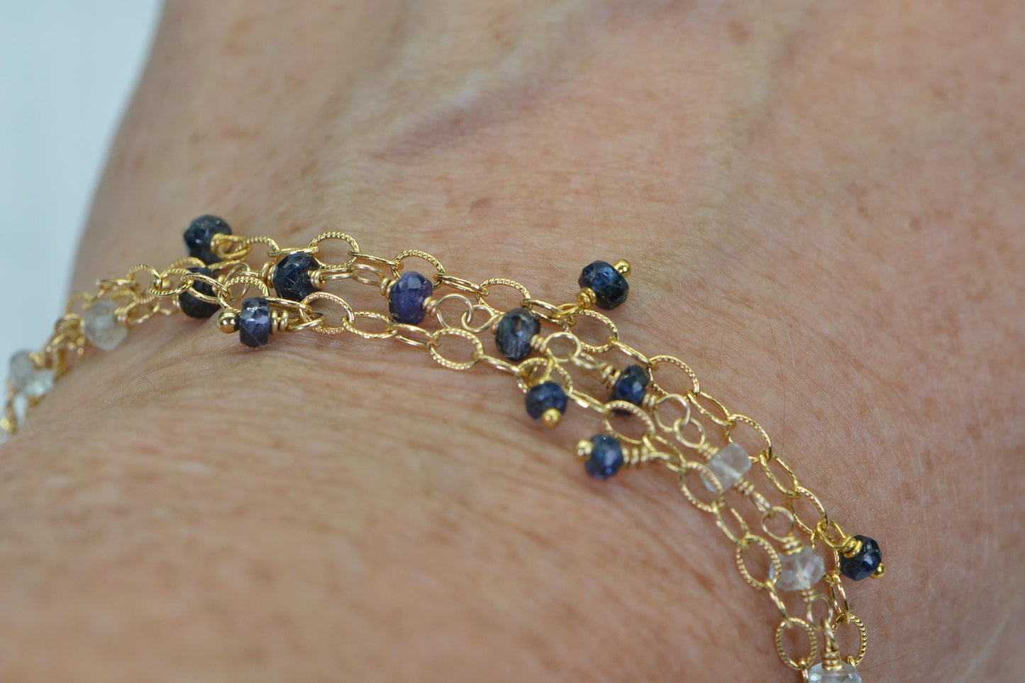 Aquamarine Sapphire Bracelet: 14K Gold Filled Gemstone Charm Bracelet