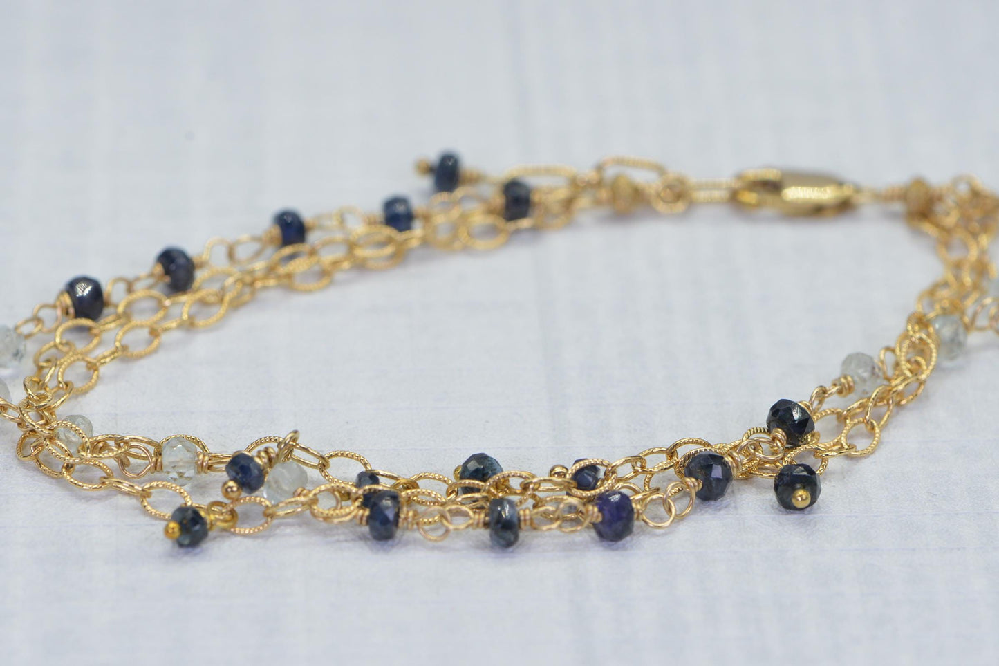Aquamarine Sapphire Bracelet: 14K Gold Filled Gemstone Charm Bracelet