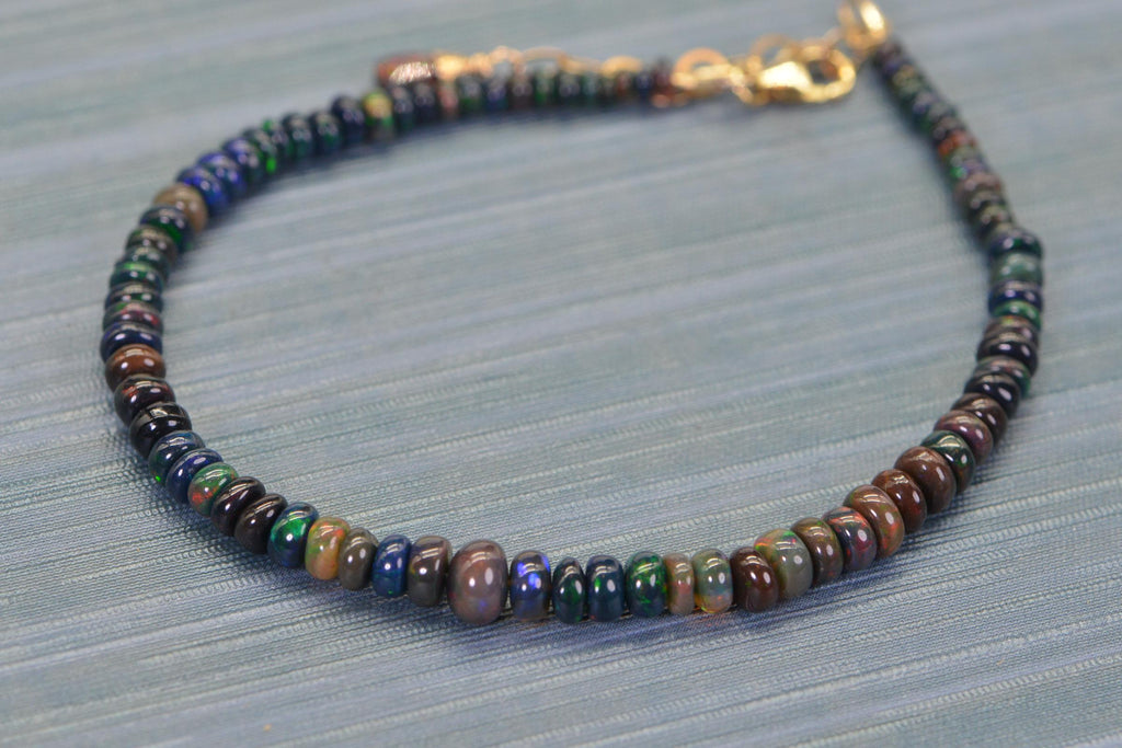 Ethiopian Black Opal Bracelet: 14K Gold Filled or Sterling Silver Beaded Jewelry