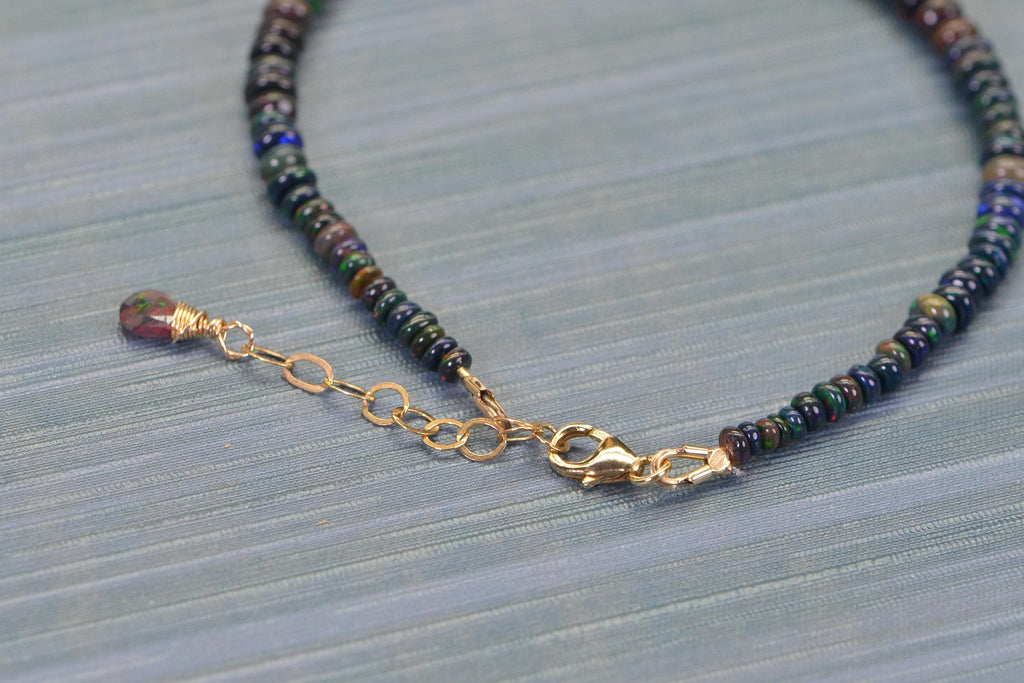 Ethiopian Black Opal Bracelet: 14K Gold Filled or Sterling Silver Beaded Jewelry