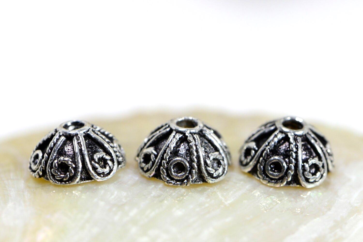 Sterling Silver Plated Bead Caps: Antique Dome Jewelry Findings (6, 7-8mm)