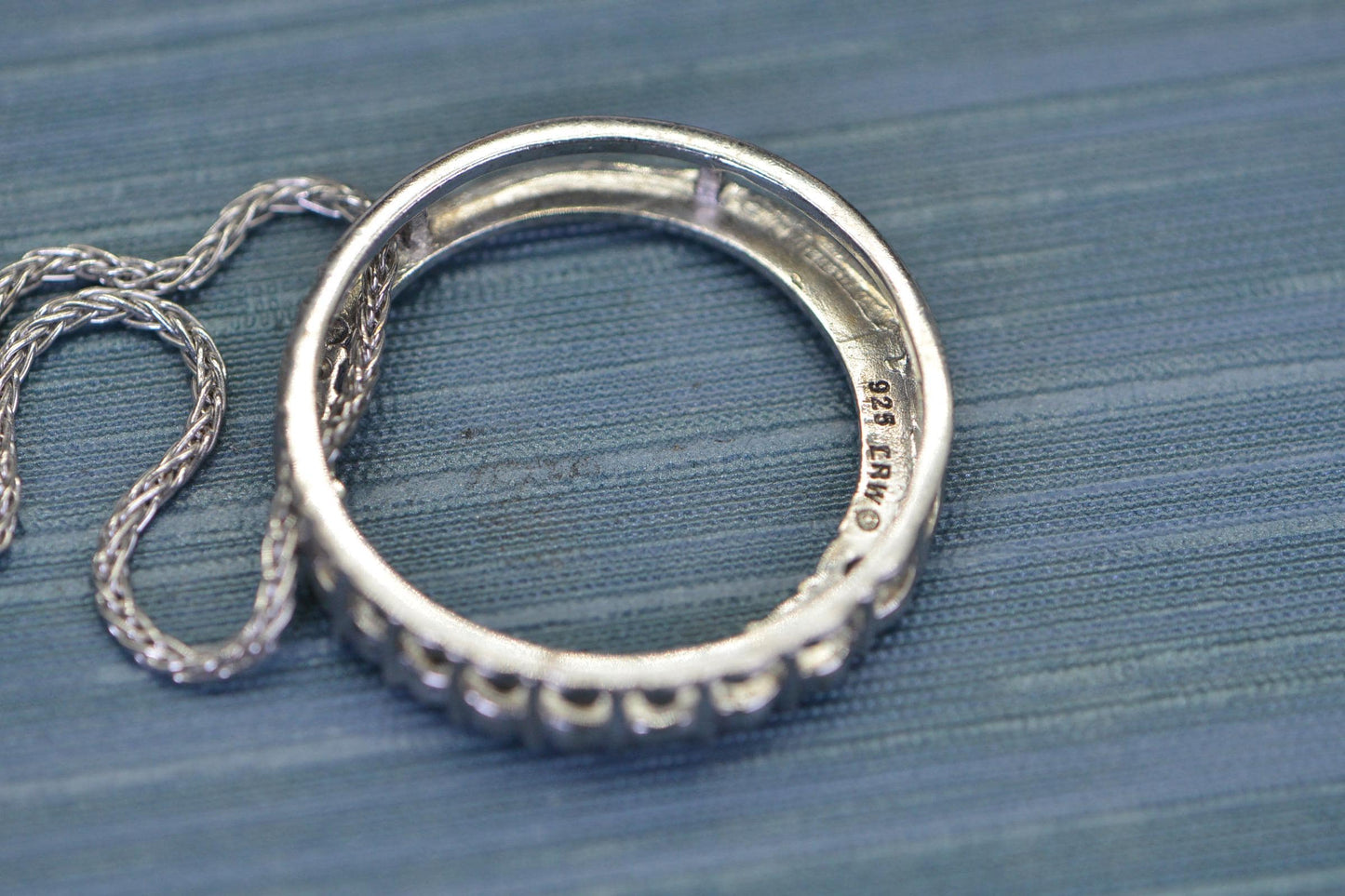 Diamond Circle Pendant 14K White Gold over Sterling Silver Vintage Pendant