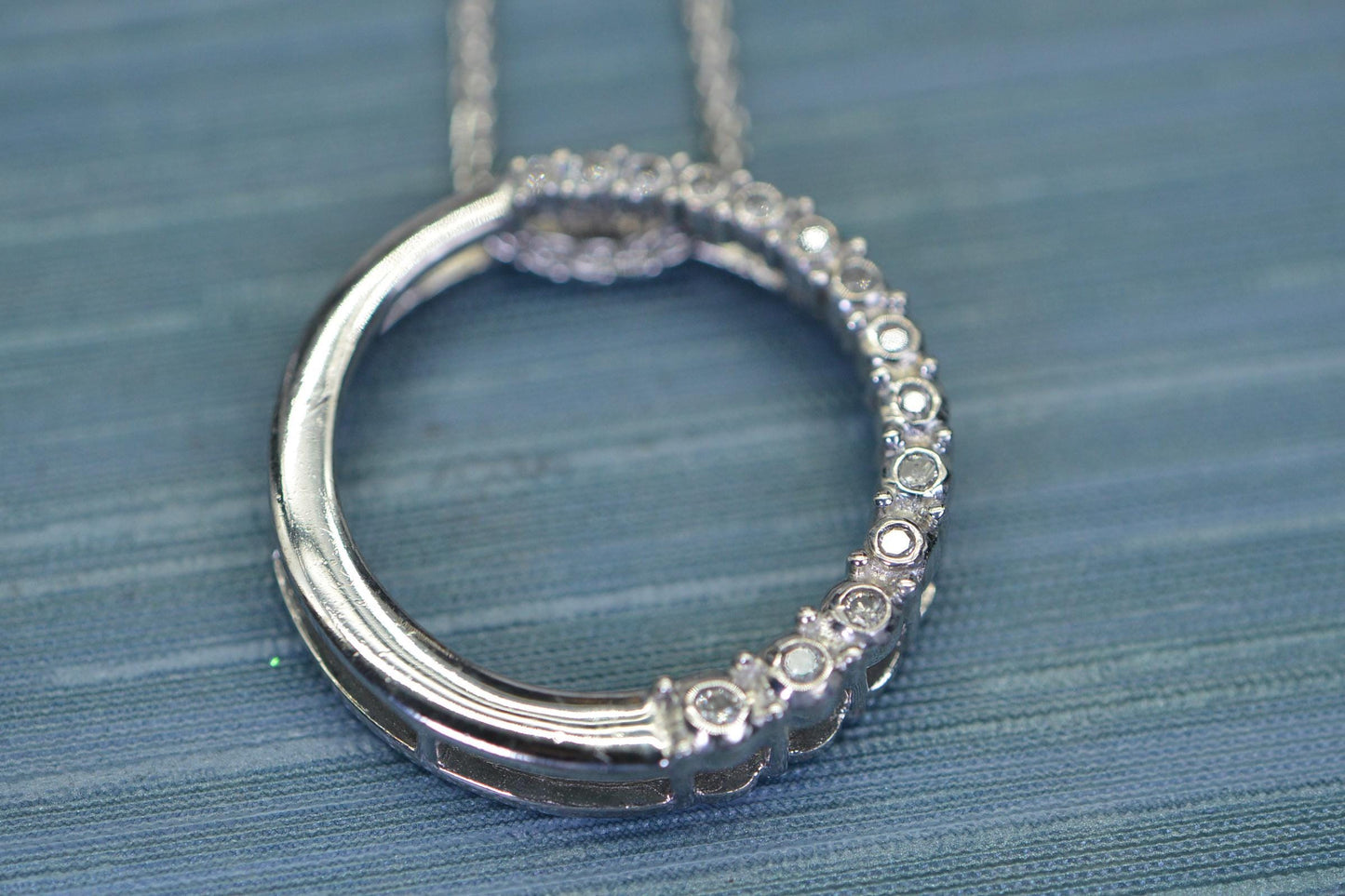 Diamond Circle Pendant 14K White Gold over Sterling Silver Vintage Pendant