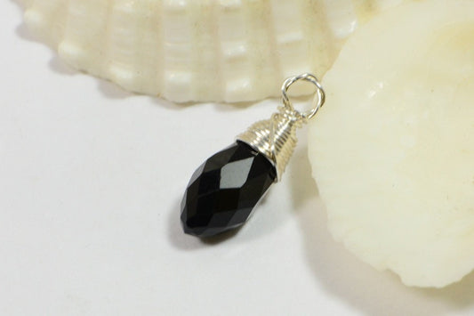 Black Charm Teardrop wire wrapped on sterling silver Birthstone Charm Personalized Pendant
