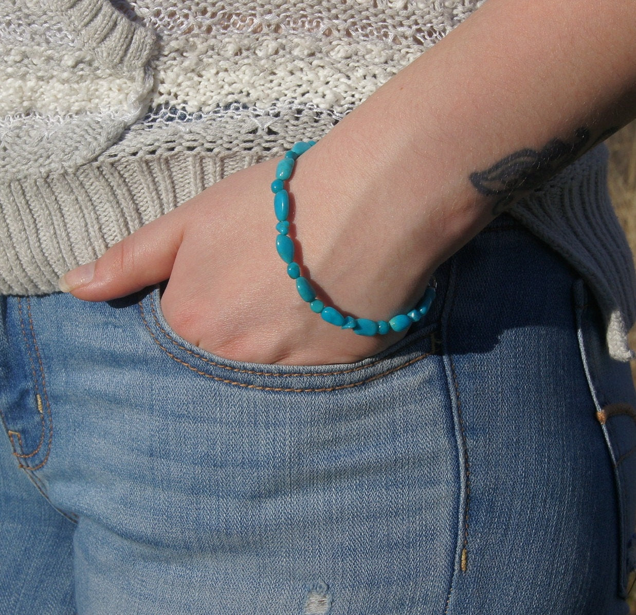 Sleeping Beauty Turquoise Nugget Bracelet: Arizona Sky Blue Stone
