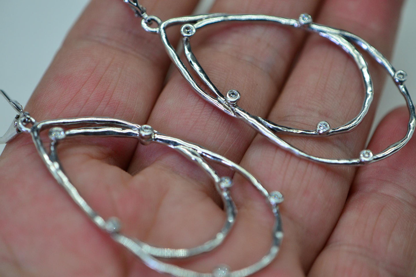 Elegant Sterling Silver Open Teardrop Earrings  Minimalist Dangle Earrings with CZ Accents