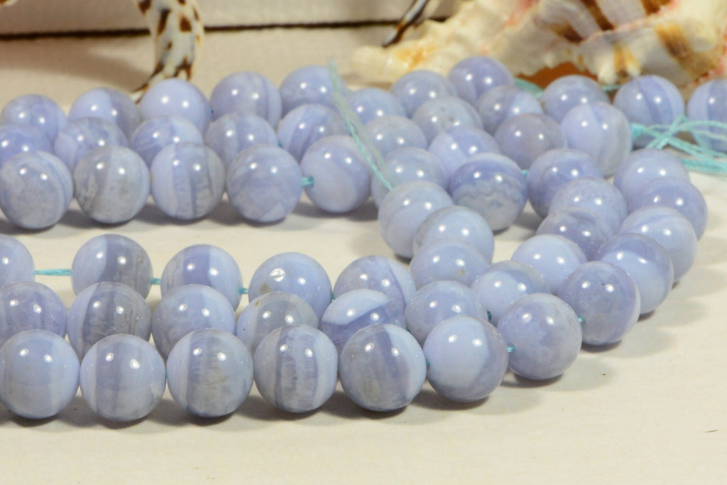 Natural Gemstone Blue Lace Agate 11 mm  Round Beads