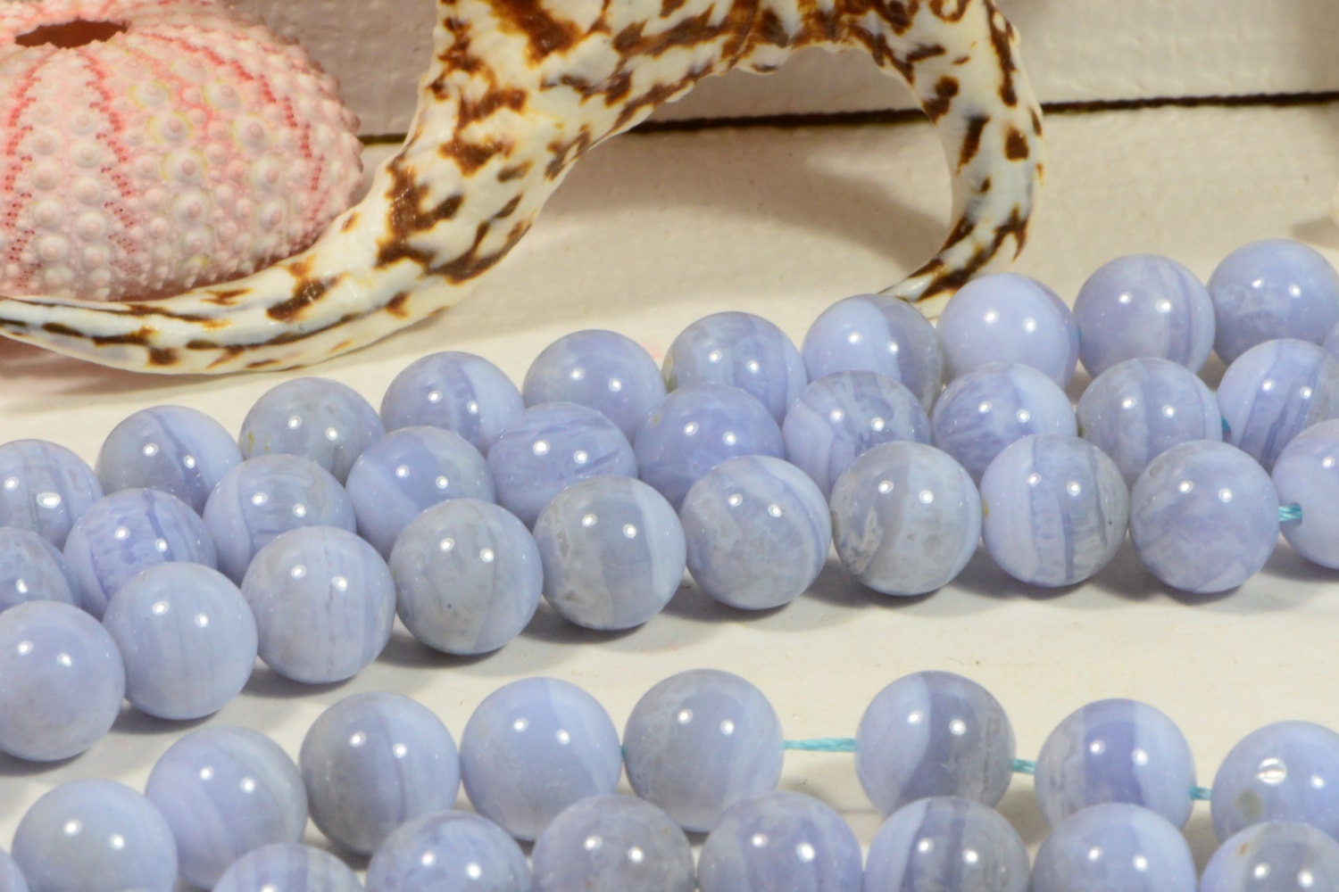 Natural Gemstone Blue Lace Agate 11 mm  Round Beads