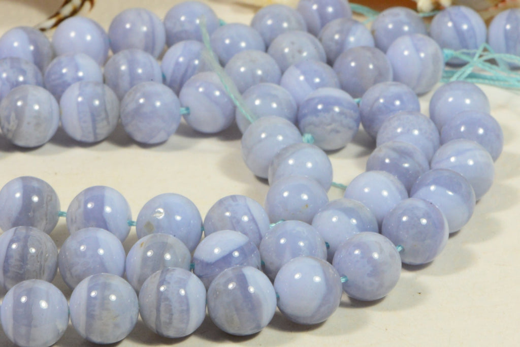 Natural Gemstone Blue Lace Agate 11 mm  Round Beads