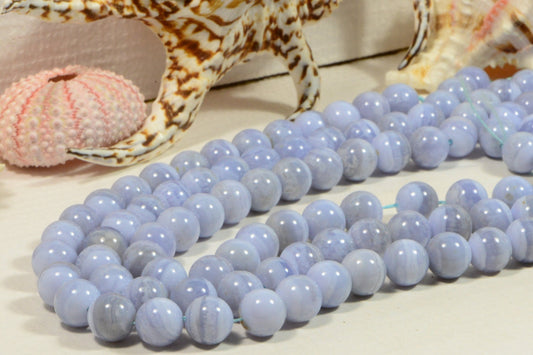 Natural Gemstone Blue Lace Agate 11 mm  Round Beads