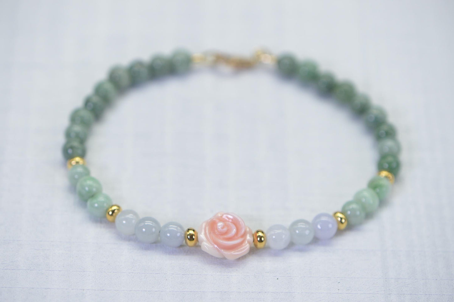 Natural Burma Jade Ice Green Multi color 14K Gold Filled Queen Conch Carved Rose