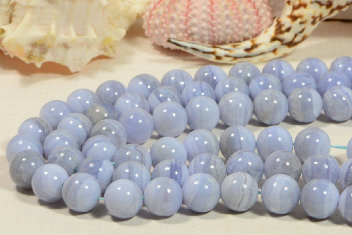 Natural Gemstone Blue Lace Agate 11 mm  Round Beads