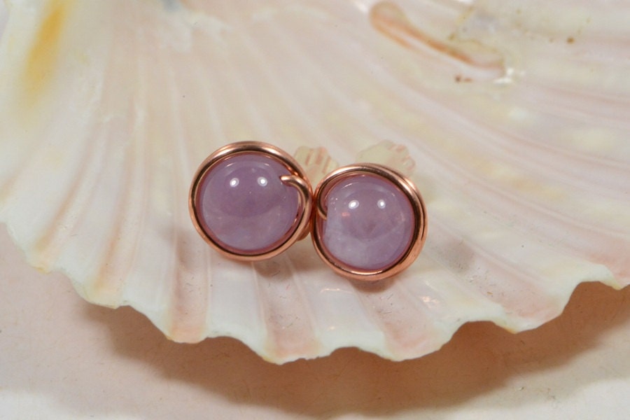 Lavender Amethyst Copper Wire Wrapped Stud Earrings