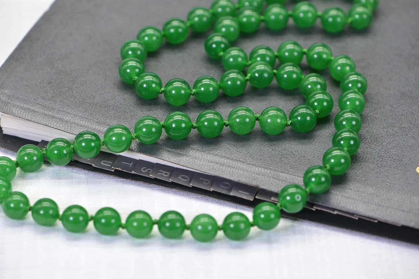 Green Jade Knotted Mala Necklace: Burma Gemstone Beaded Jewelry