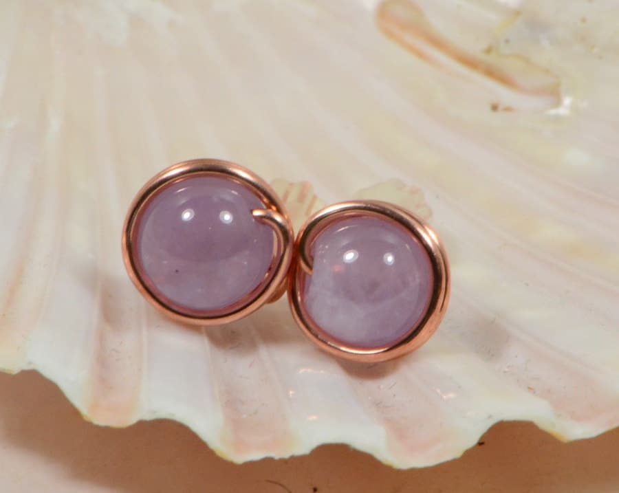Lavender Amethyst Copper Wire Wrapped Stud Earrings