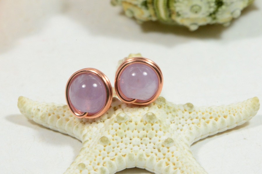 Lavender Amethyst Copper Wire Wrapped Stud Earrings