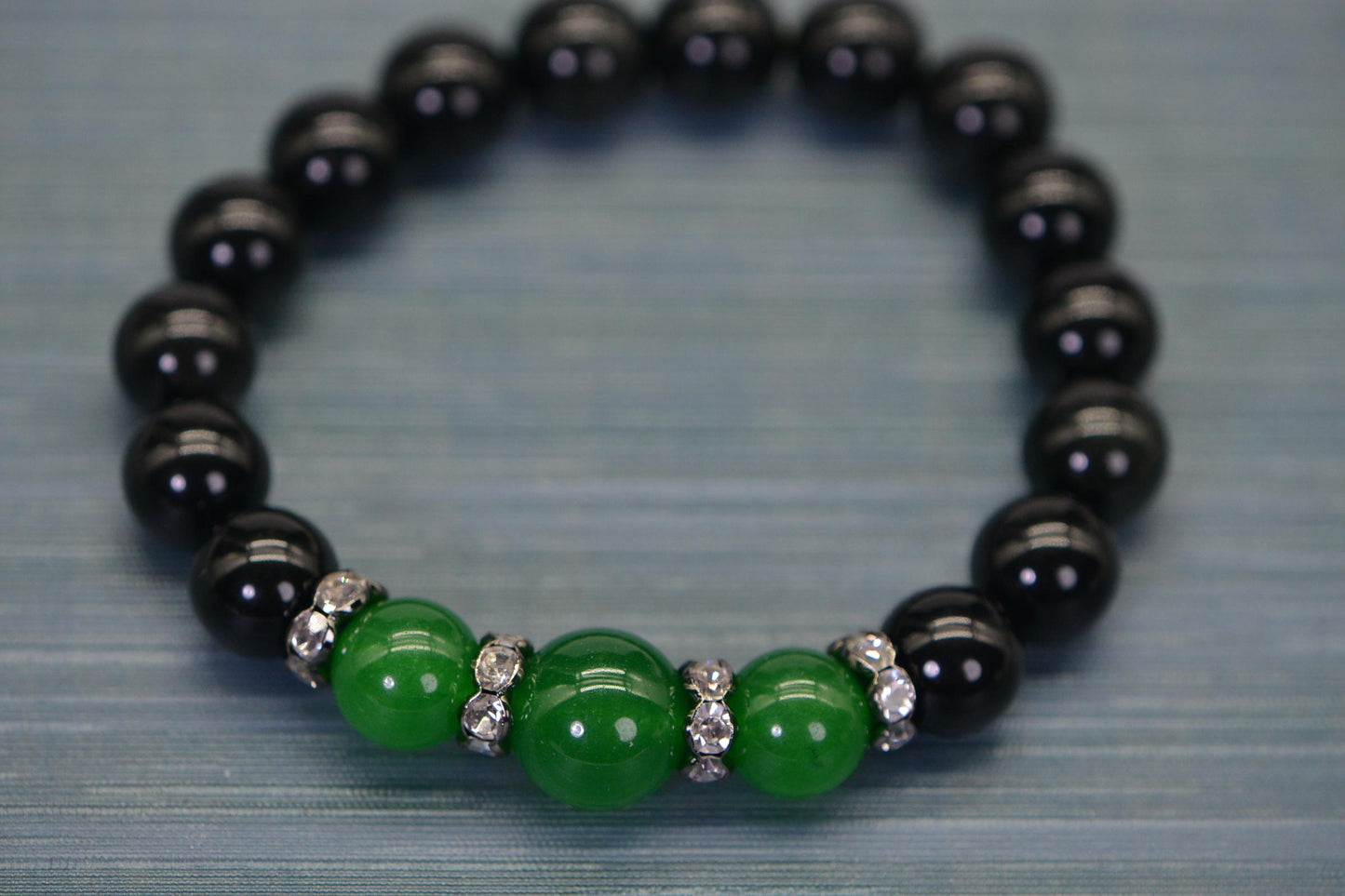 Black Obsidian & Green Jade Bracelet | Crystal Accents, Healing Gemstone