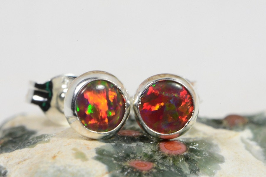 Black Fire Opal Sterling Silver Stud Earrings: Tiny Gemstone Jewelry