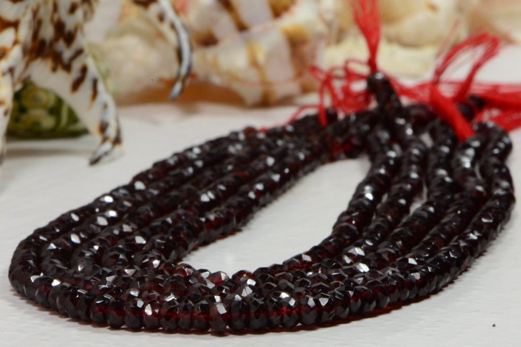 Red Garnet Beads: 4.8x3.3mm Faceted Gemstone Rondelle Beads