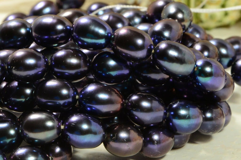 Black Pearl 9.5x7.5mm 16" inch Strand Cultured Pearl Beads Jewelry Making Supplies