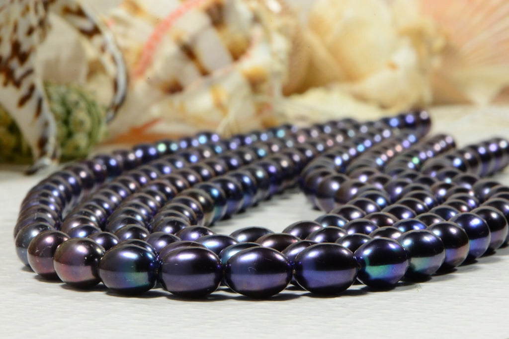 Black Pearl 9.5x7.5mm 16" inch Strand Cultured Pearl Beads Jewelry Making Supplies