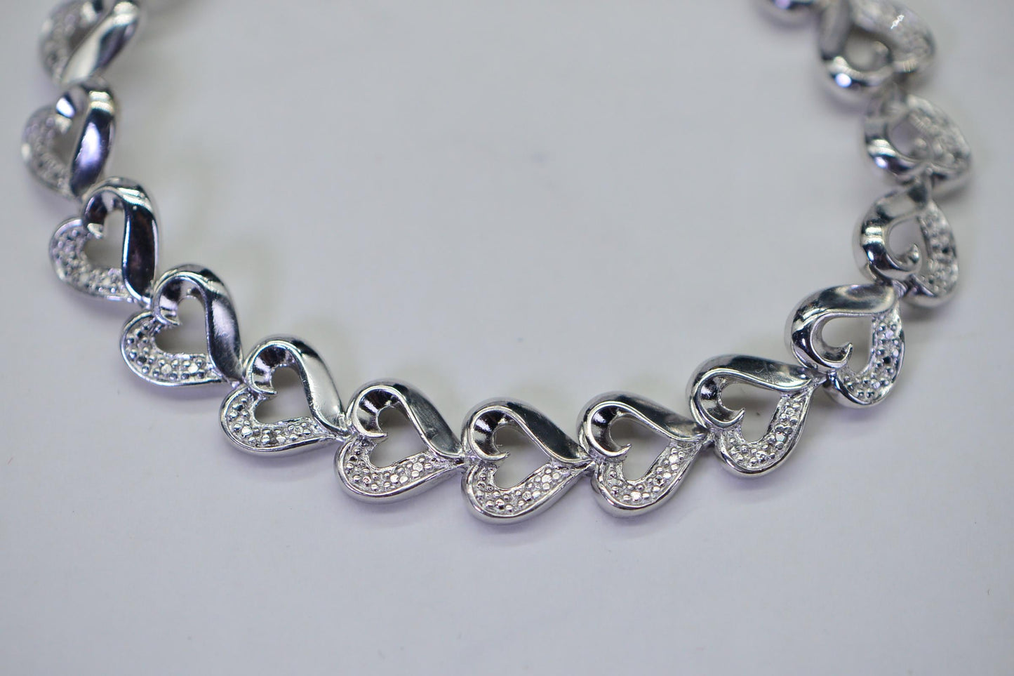 Natural Diamond Heart Tennis Bracelet: Sterling Silver Rhodium Finish