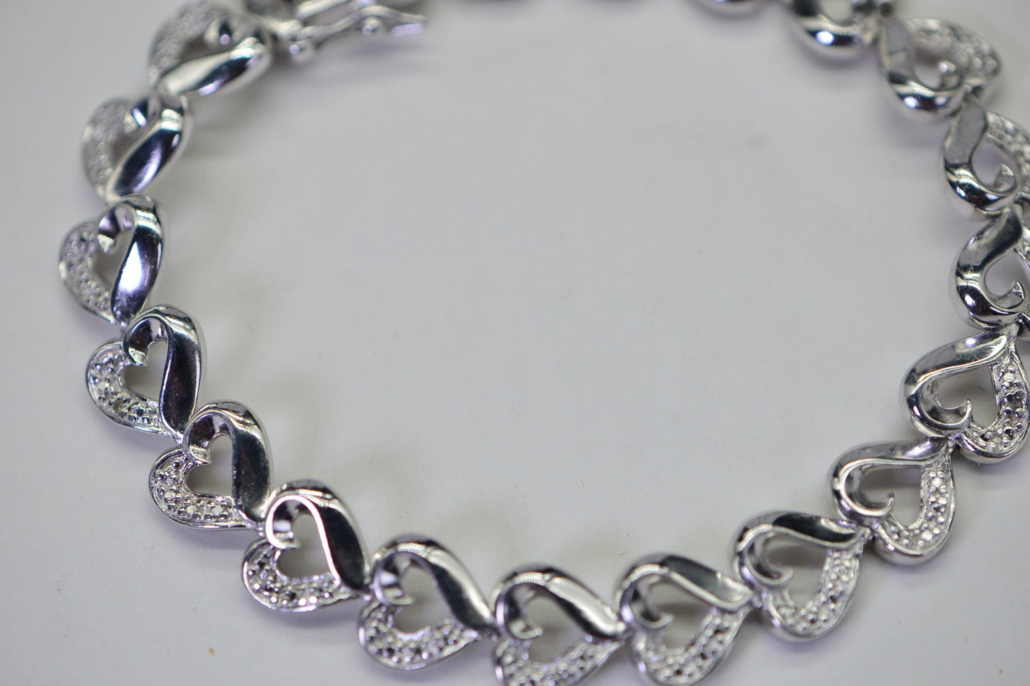 Natural Diamond Heart Tennis Bracelet: Sterling Silver Rhodium Finish