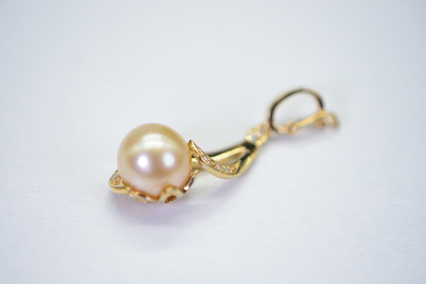Golden South Sea Pearl Pendant Necklace, Diamond 14K Gold over Sterling Silver