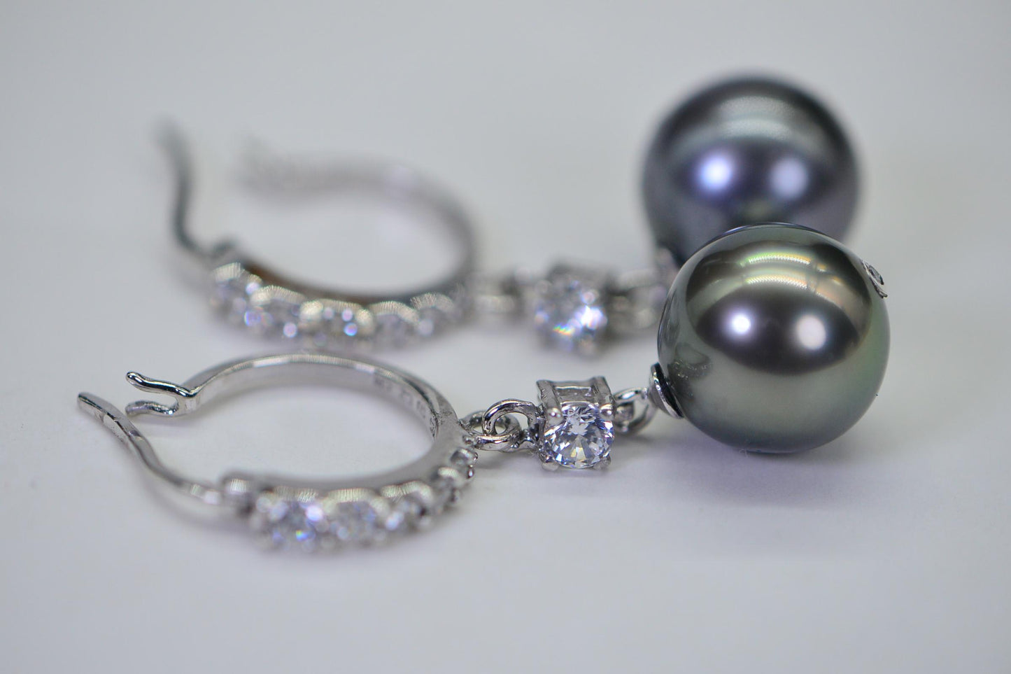 Tahitian Cultured Black Pearl Encrusted Diamond Dangle Stud Earrings Sparkly Cluster Stone Earrings