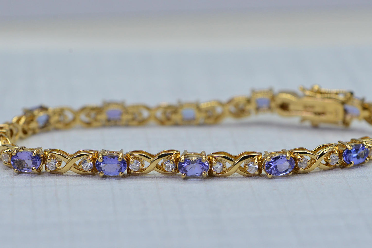 Tanzanite & Cubic Zirconia Bracelet | 14K Gold Over Sterling Silver, 7.5 Inch