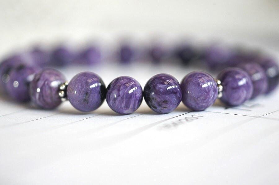 Russian Charoite Bracelet Stretch stacking adjustable Gemstone Bracelets Yoga Gift healing stone bracelets