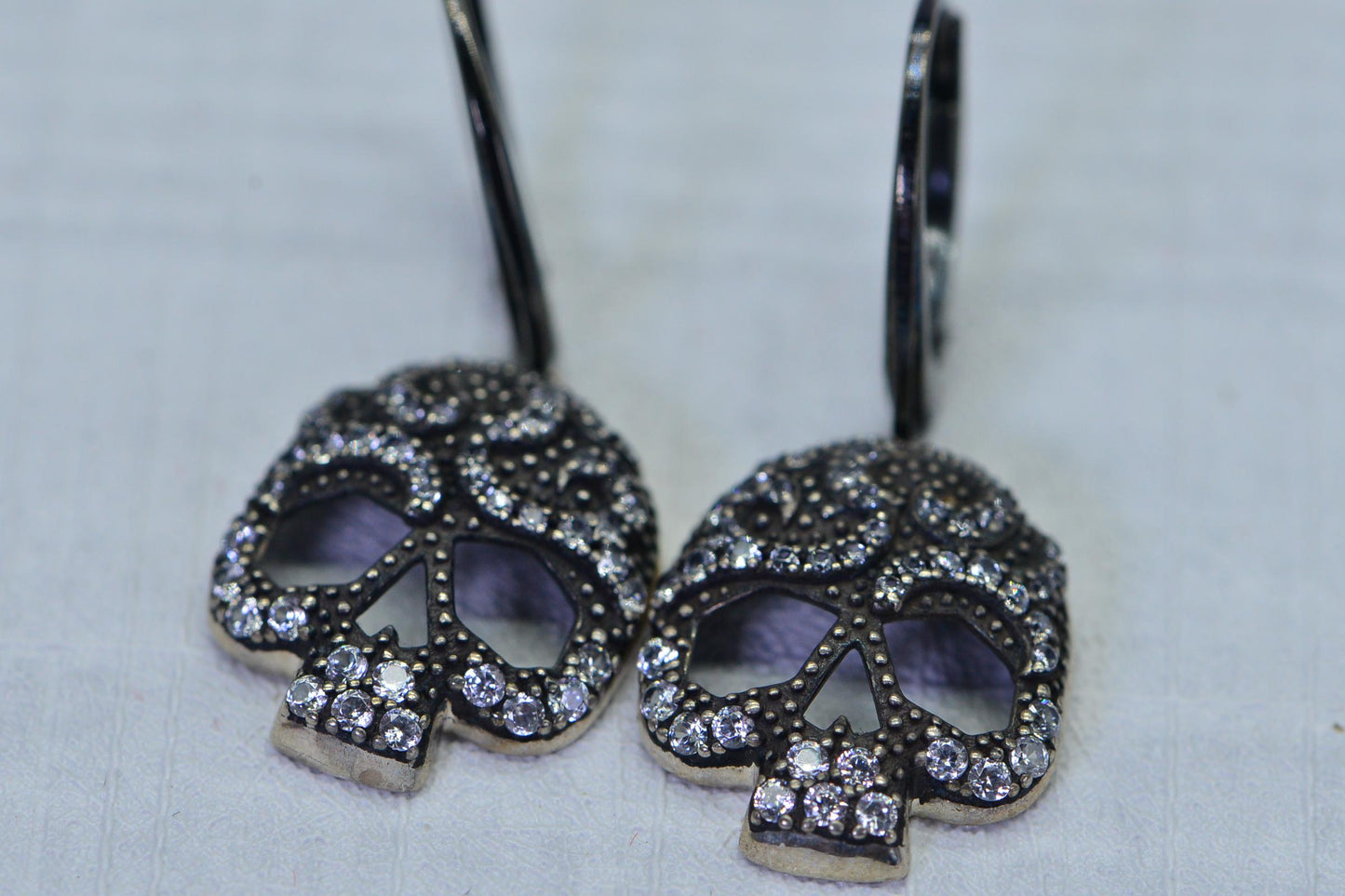 Simulated Diamond Skull Earrings – Black Gold Over Sterling Silver Dangle Earrings