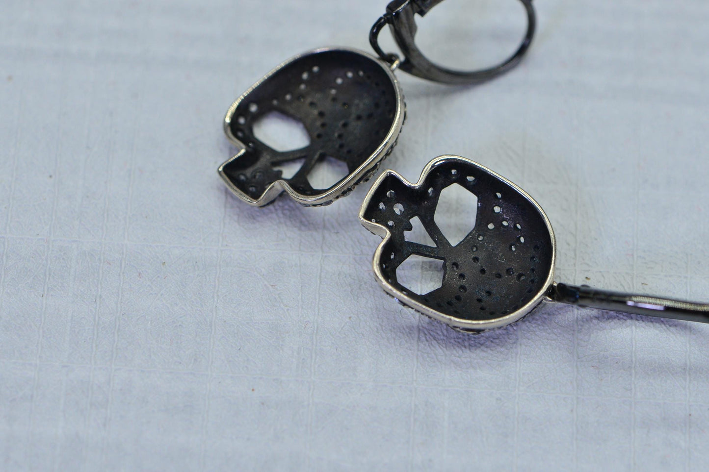 Simulated Diamond Skull Earrings – Black Gold Over Sterling Silver Dangle Earrings