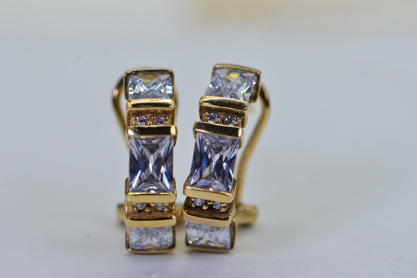 Omega Style Emerald-Cut Cubic Zirconia Half Hoop Earrings – 14K Gold Over Sterling Silver