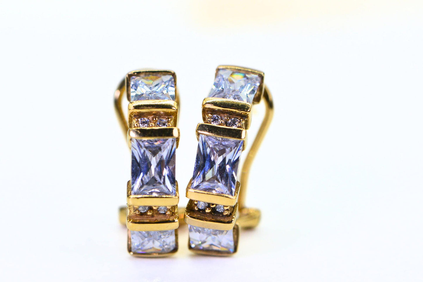Omega Style Emerald-Cut Cubic Zirconia Half Hoop Earrings – 14K Gold Over Sterling Silver