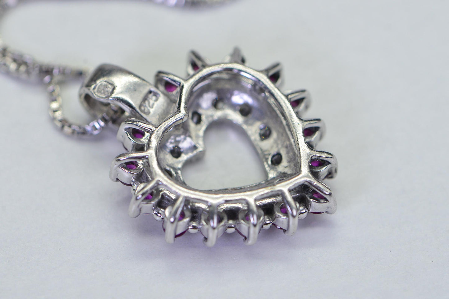 Ruby Heart Pendant: Simulated Diamond, 14K White Gold Over Sterling Silver