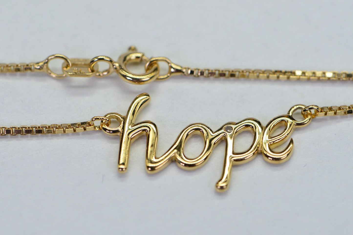 14K Gold Vermeil “Hope” Choker Necklace with Real Diamond – Elegant Inspirational Jewelry Gift for Her
