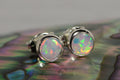 Sterling Silver Opal Stud Earrings: Handmade Bezel Set Jewelry