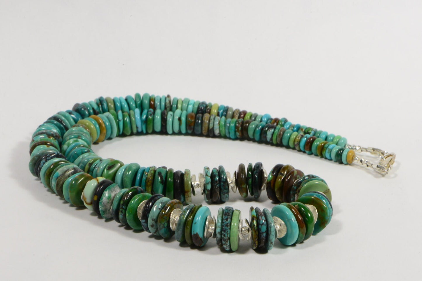 Genuine Nevada Turquoise Necklace, Sterling Silver Rondelle Beaded Necklace