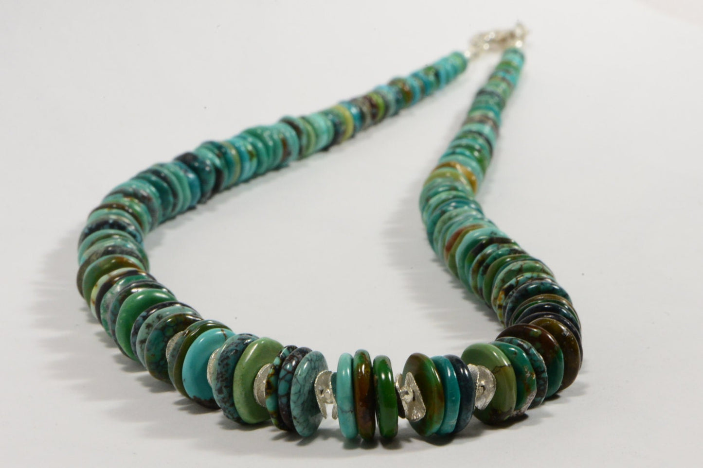 Genuine Nevada Turquoise Necklace, Sterling Silver Rondelle Beaded Necklace