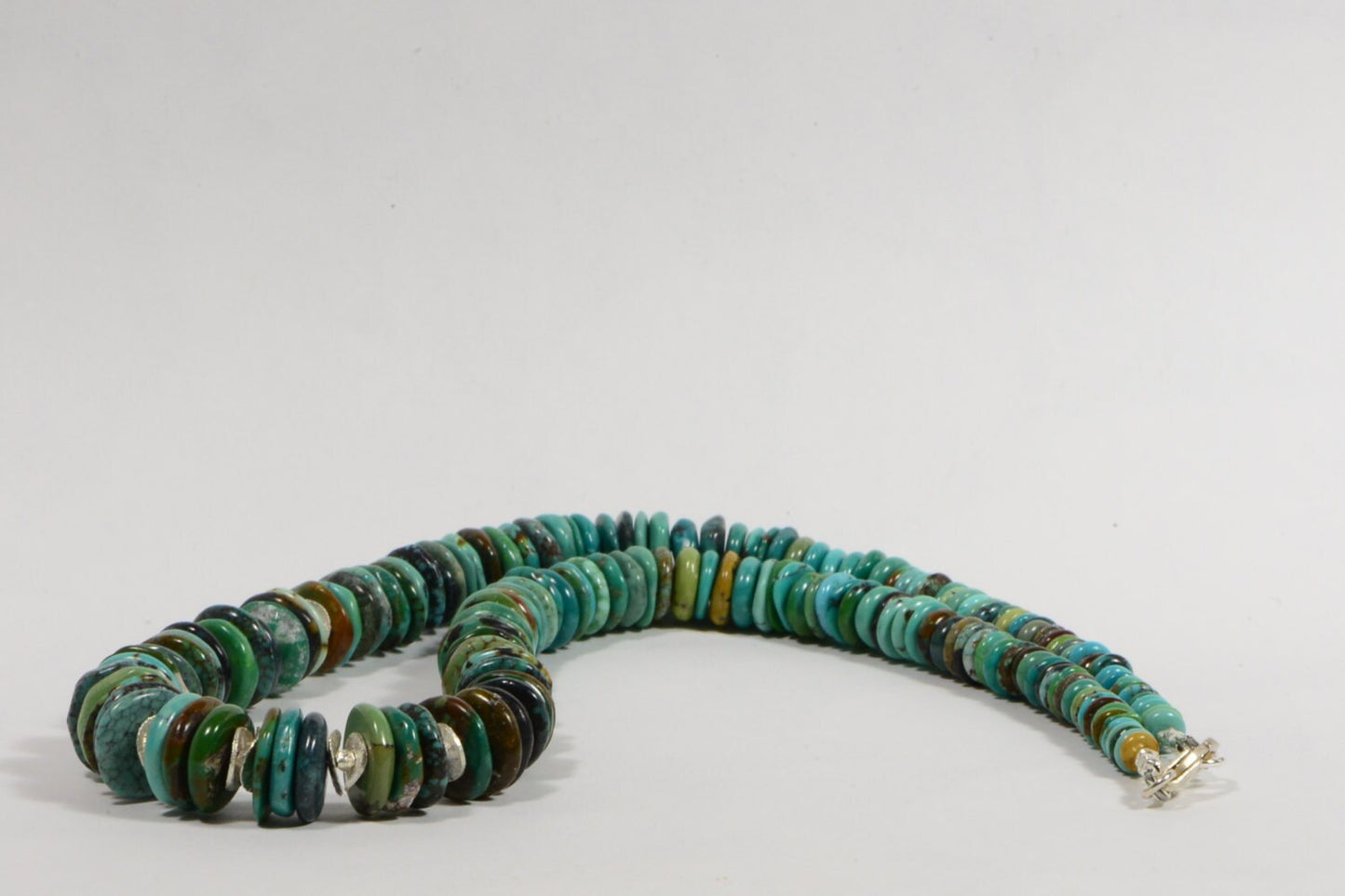 Genuine Nevada Turquoise Necklace, Sterling Silver Rondelle Beaded Necklace
