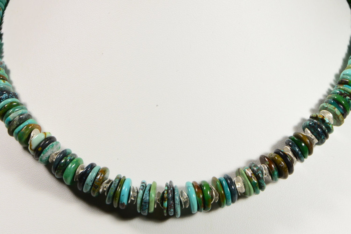 Genuine Nevada Turquoise Necklace, Sterling Silver Rondelle Beaded Necklace