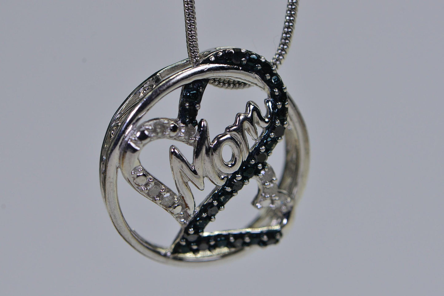Diamond "Mom" Heart Pendant Necklace, Sterling Silver