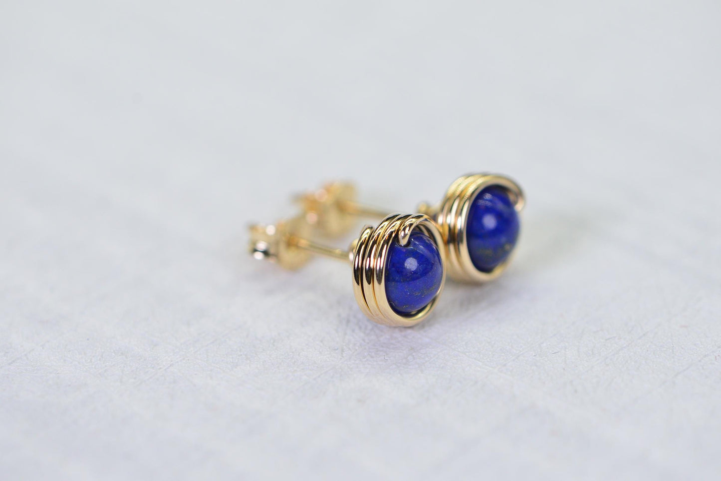 Lapis Lazuli Stud Earrings: 14K Gold Filled Wire Wrapped Gemstone