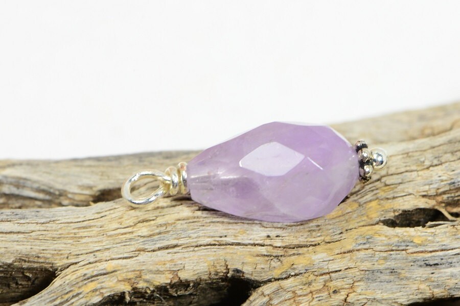 Light Amethyst Briolette Pendant, Silver Wire Wrapped Gemstone