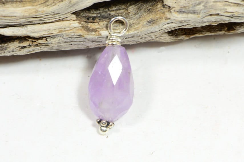 Light Amethyst Briolette Pendant, Silver Wire Wrapped Gemstone