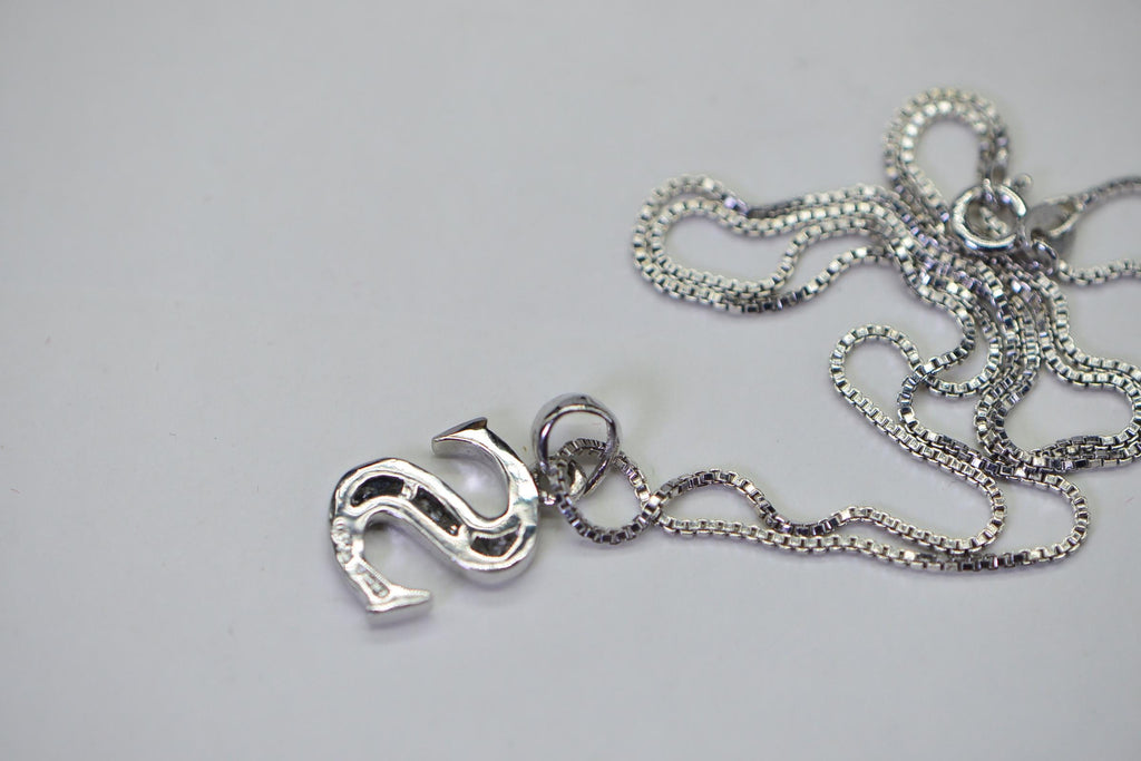 S Shape Simulated Diamond Pendant Necklace 14K White Gold Over Sterling Silver | Simple Elegant Necklace 18 Inch Chain Gift for Her